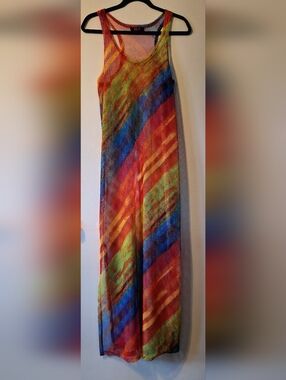 Active USA Rainbow Striped Mesh Maxi Dress in Red, Blue, Green, Yellow